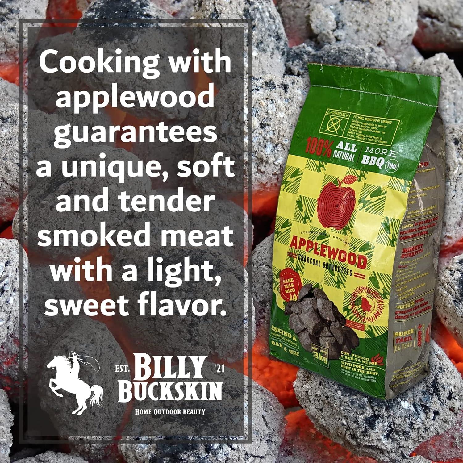 image13 Lb Oak ampamp Applewood Charcoal Briquettes for Smoking Beef Pork Fish Steaks Ribs ampamp More 100 AllNatural Quick ampamp Easy Lighting for Outdoor BBQ Smoker Tailgating Camping by Billy Buckskin Co13 Lb Bag