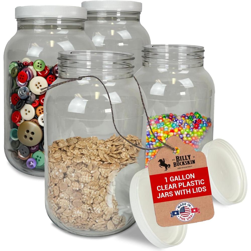 image1 Gallon Large Plastic Jars with Lids 2 Pack  Food Safe ampamp Air Tight  Large Clear Plastic Containers with Lids  Wide Mouth Food Storage Jars  Kitchen ampamp Pantry Organization by Billy Buckskin4 Pack
