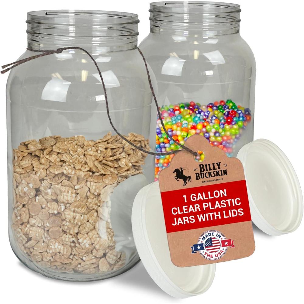 image1 Gallon Large Plastic Jars with Lids 2 Pack  Food Safe ampamp Air Tight  Large Clear Plastic Containers with Lids  Wide Mouth Food Storage Jars  Kitchen ampamp Pantry Organization by Billy Buckskin2 Pack