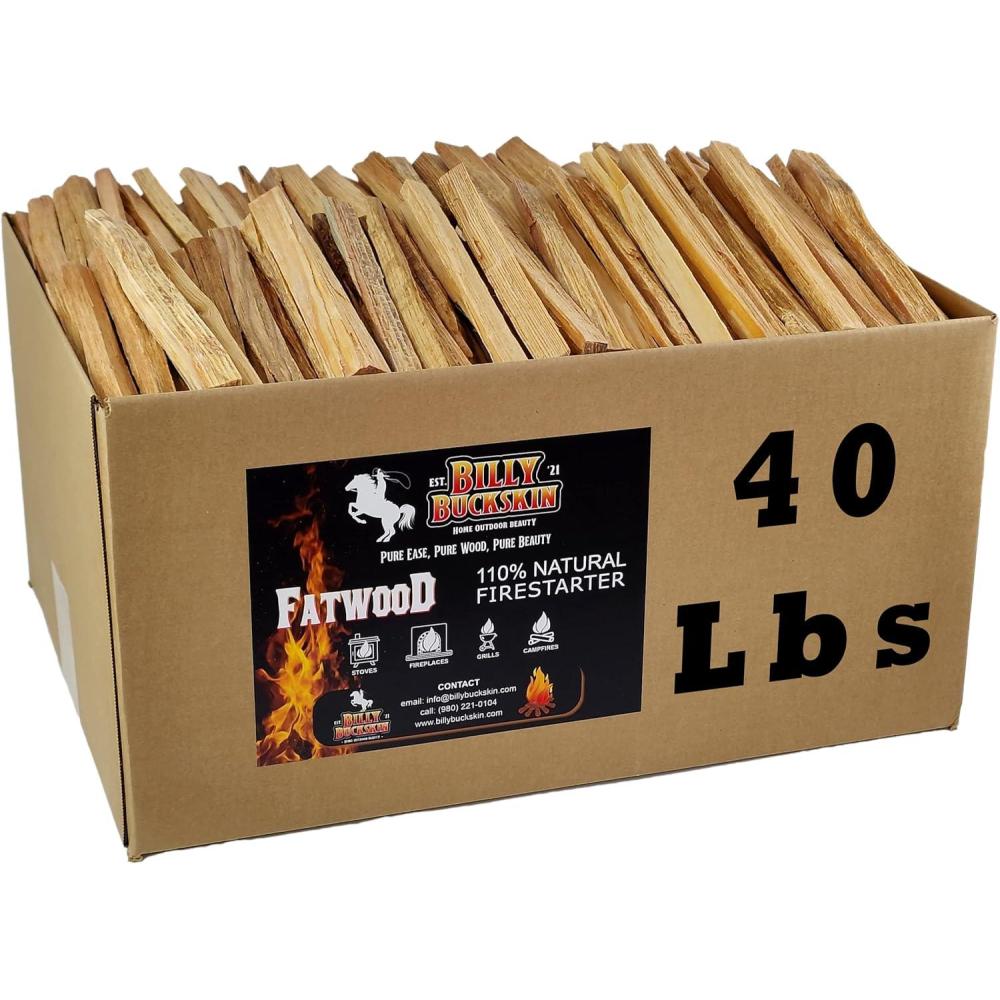 image40lb Fatwood Fire Starter Sticks 100 Natural Fire Starters for Grill Campfire Wood Stoves Bonfires Easy Firestarter wJust 2 Sticks in All Weather Conditions by Billy Buckskin 40lb Box40 Pounds