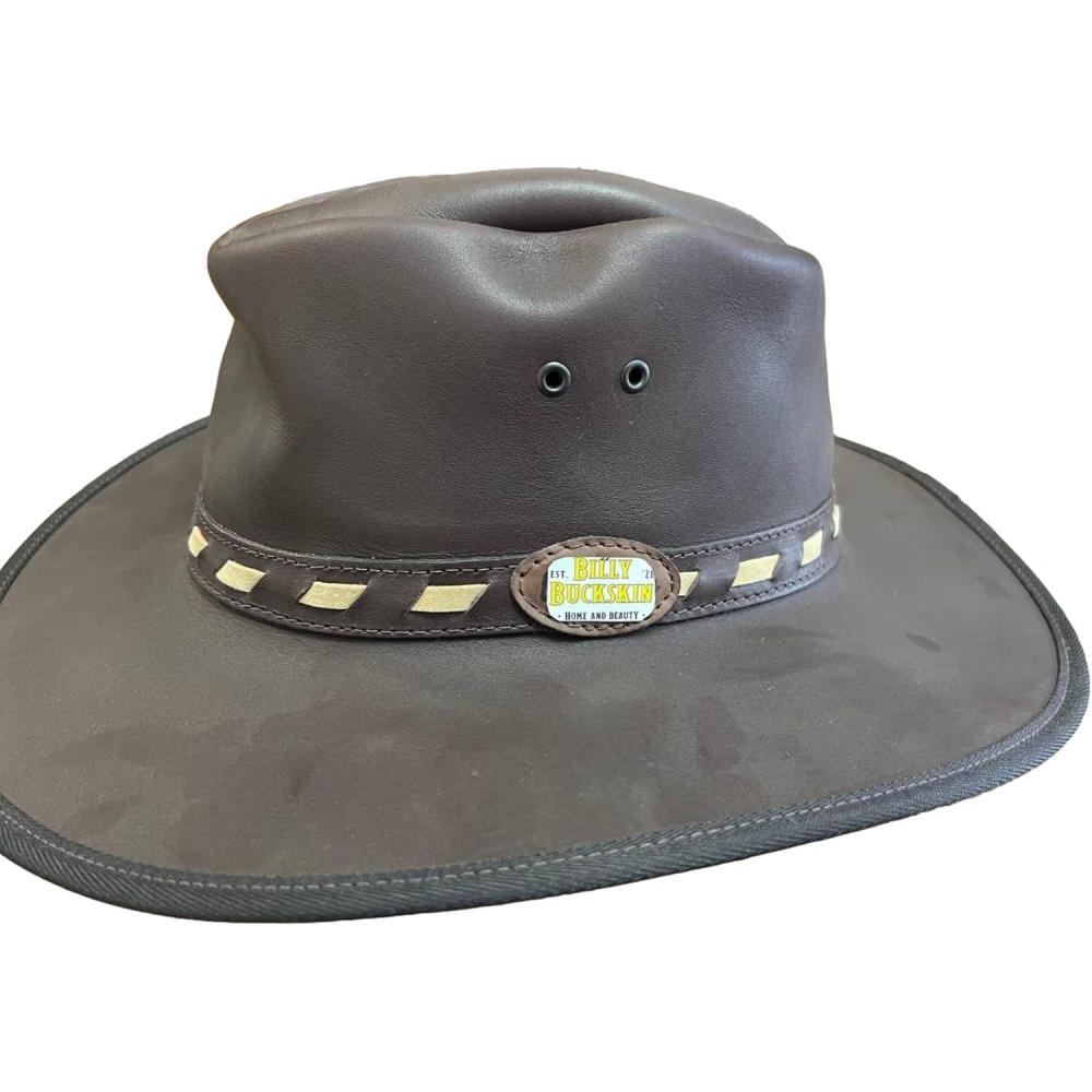 imageBILLY BUCKSKIN HOME ampamp BEAUTY Suede Leather Hat Safari Hat with Mesh Sides Rich Brown