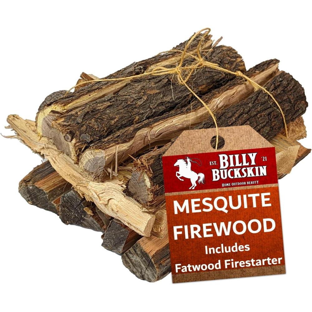 imageBilly Buckskin 18 LB Juniper Firewood Bundle  Aromatic ampamp Seasoned Wood Logs with Fatwood Starter Sticks for Fire Pit Campfire Fireplace Wood Stoves and Outdoor GrillingMesquite Firewood