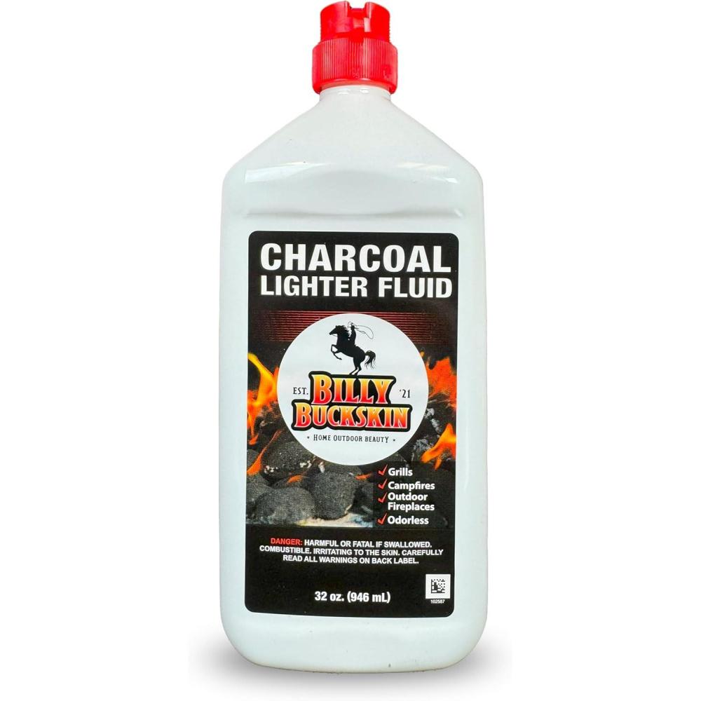 imageCharcoal Lighter Fluid 1 Quart Clean Burning Low Odor ampamp Fast Lighting Lighter Fuel Perfect Fire Starter Fluid for Outdoor BBQ Grilling Camping Charcoal ampamp Wood Fires by Billy Buckskin1 Pack