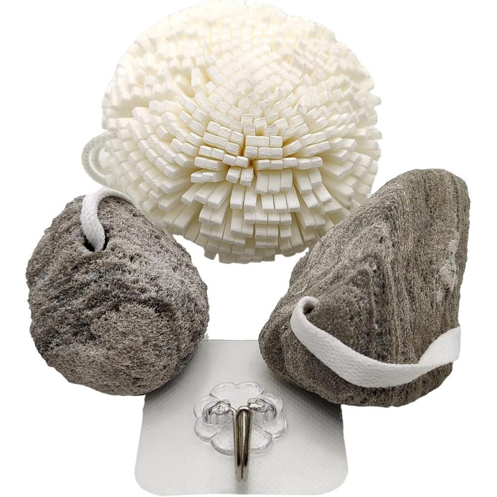 imagePedicure Exfoliation Kit All Natural Volcanic Pumice Stones by BillyBuckSkin Co 100 Made in USA Callus Remover for Hands and Feet 100 Natural Combo Pack of 2 Stones and a Body Sponge