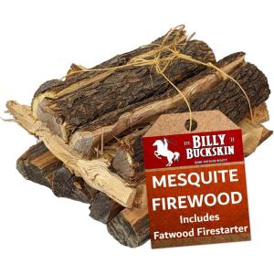 Billy Buckskin 18 LB Juniper Firewood Bundle – Aromatic & Seasoned Wood Logs with Fatwood Starter Sticks for Fire Pit, Campfire, Fireplace, Wood Stoves and Outdoor Grilling(Mesquite Firewood)
