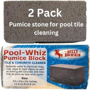 Pool-Whiz Pumice Block, Pool Tile & Concrete Cleaner, Pumice Stone for Cleaning Pools, Spas & Water Features, Pool & Spa Cleaner, Pumice Block for Rust, Stains Build Up by Billy Buckskin Co. Pack of 1(Pack of 2)