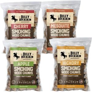 Variety Pack Wood Chunks for Smoking, Wood Chunks for Smoking Meat, 4 Different Flavor Hickory, Apple, Cherry & Mesquite for Barbecue Grilling by Billy Buckskin Co. – 4 x 3.5 Pound Bag