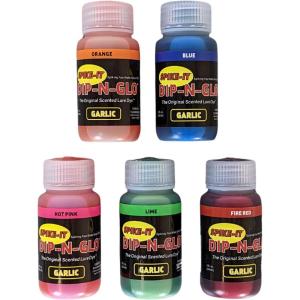 Spike-It Dip-N-Glo Garlic Lure Dye | Lure Dip for Soft Plastic Baits | Strong Garlic Scent & Vivid UV Color | Make your Lures Unresistable to All Fish | Pack of 5 x 2 Oz Bottles
